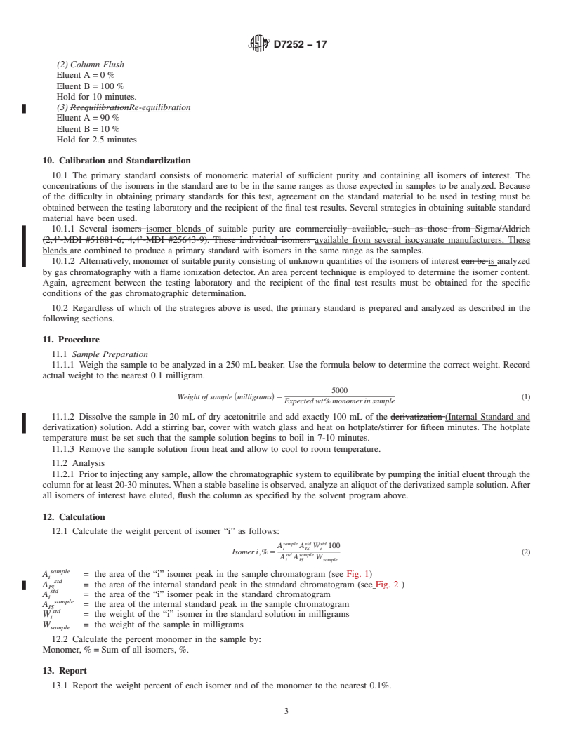 REDLINE ASTM D7252-17 - Standard Test Method for  Polyurethane Raw Materials: Determination of Monomer and Isomers  in Isocyanates