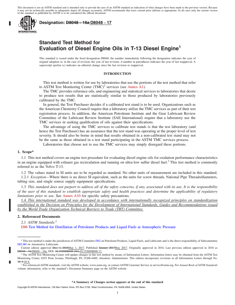 REDLINE ASTM D8048-17 - Standard Test Method for Evaluation of Diesel Engine Oils in T-13 Diesel Engine