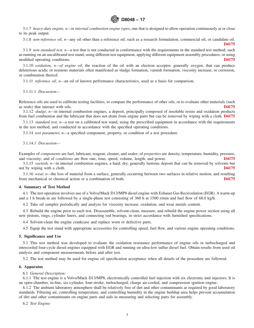 REDLINE ASTM D8048-17 - Standard Test Method for Evaluation of Diesel Engine Oils in T-13 Diesel Engine