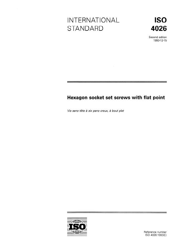 ISO 4026:1993 - Hexagon socket set screws with flat point