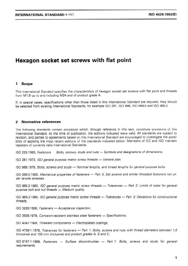 ISO 4026:1993 - Hexagon socket set screws with flat point