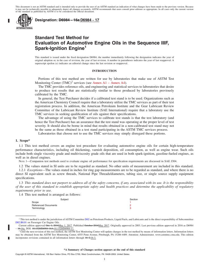 REDLINE ASTM D6984-17 - Standard Test Method for Evaluation of Automotive Engine Oils in the Sequence IIIF,  Spark-Ignition Engine