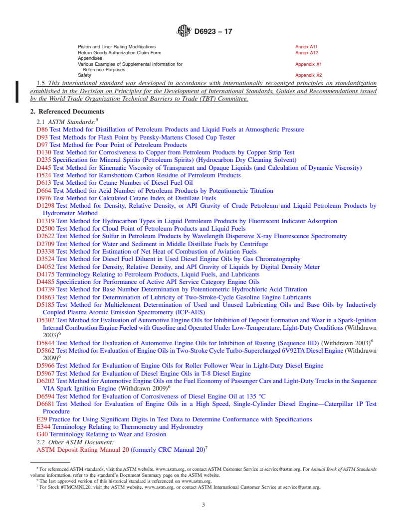 REDLINE ASTM D6923-17 - Standard Test Method for  Evaluation of Engine Oils in a High Speed, Single-Cylinder   Diesel Engine&#x2014;Caterpillar 1R Test Procedure