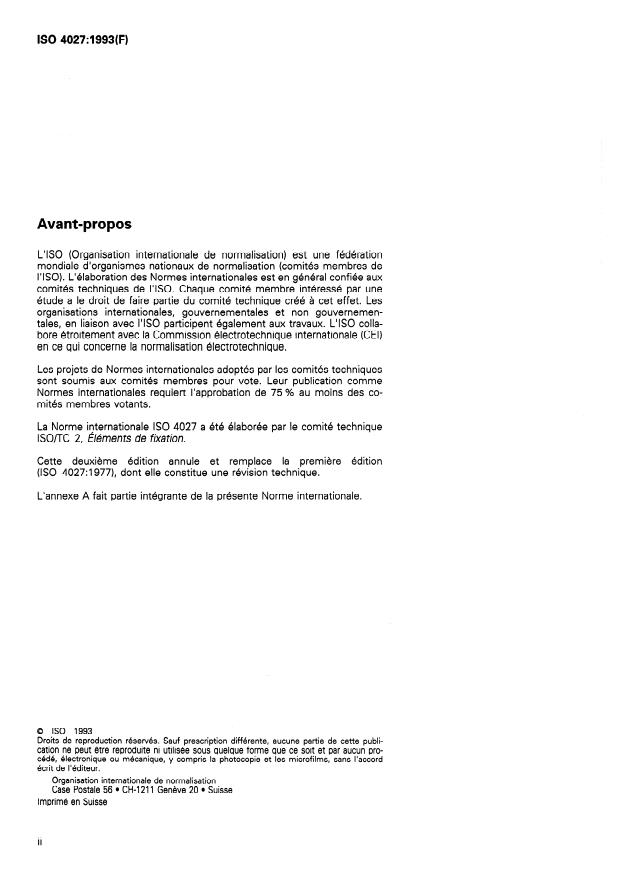 ISO 4027:1993 ISO 4027:1993 - Vis sans tete a six pans creux, a bout tronconique - Page 2 preview