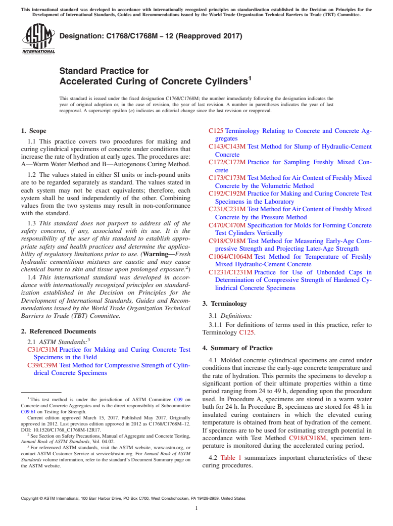 ASTM C1768/C1768M-12(2017) - Standard Practice for Accelerated Curing of Concrete Cylinders