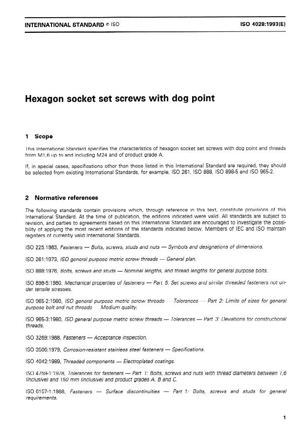 ISO 4028:1993 - Hexagon socket set screws with dog point