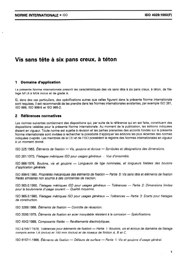 ISO 4028:1993 - Vis sans tete a six pans creux, a téton