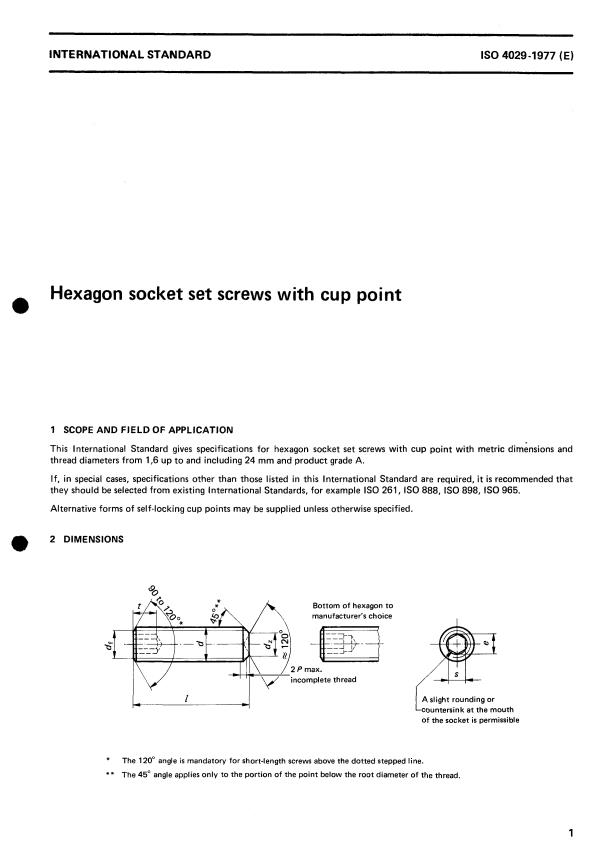 ISO 4029:1977 ISO 4029:1977 - Hexagon socket set screws with cup point - Page 4 preview