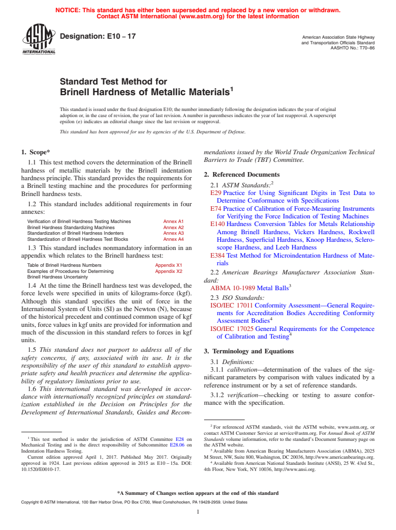 ASTM E10-17 - Standard Test Method for Brinell Hardness of Metallic ...