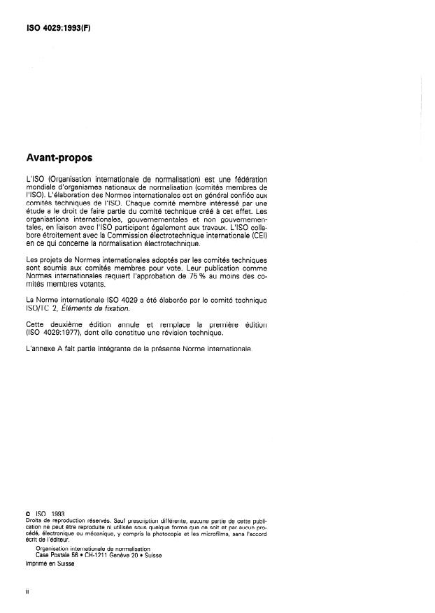 ISO 4029:1993 ISO 4029:1993 - Vis sans tete a six pans creux, a bout cuvette - Page 2 preview