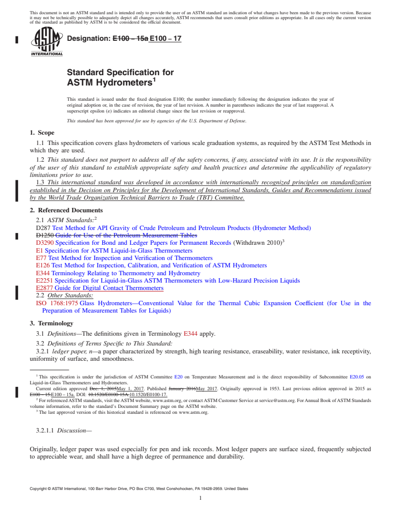 REDLINE ASTM E100-17 - Standard Specification for  ASTM Hydrometers