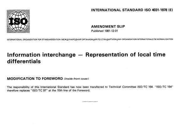ISO 4031:1978 - Information interchange -- Representation of local time differentials