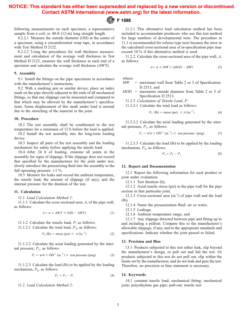 ASTM F1588-96 - Standard Test Method for Constant Tensile Load Joint Test (CTLJT)