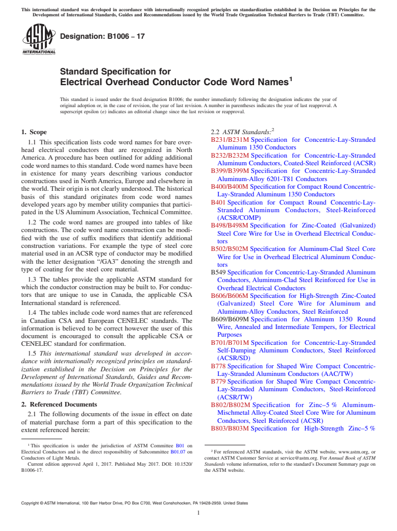 ASTM B1006-17 - Standard Specification for Electrical Overhead Conductor Code Word Names