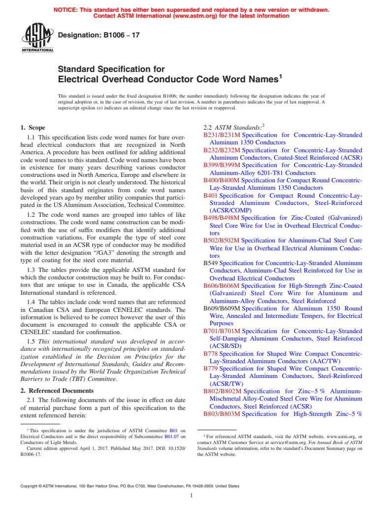 ASTM B1006-17 - Standard Specification for Electrical Overhead Conductor Code Word Names