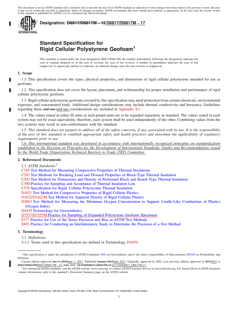 REDLINE ASTM D6817/D6817M-17 - Standard Specification for Rigid Cellular Polystyrene Geofoam