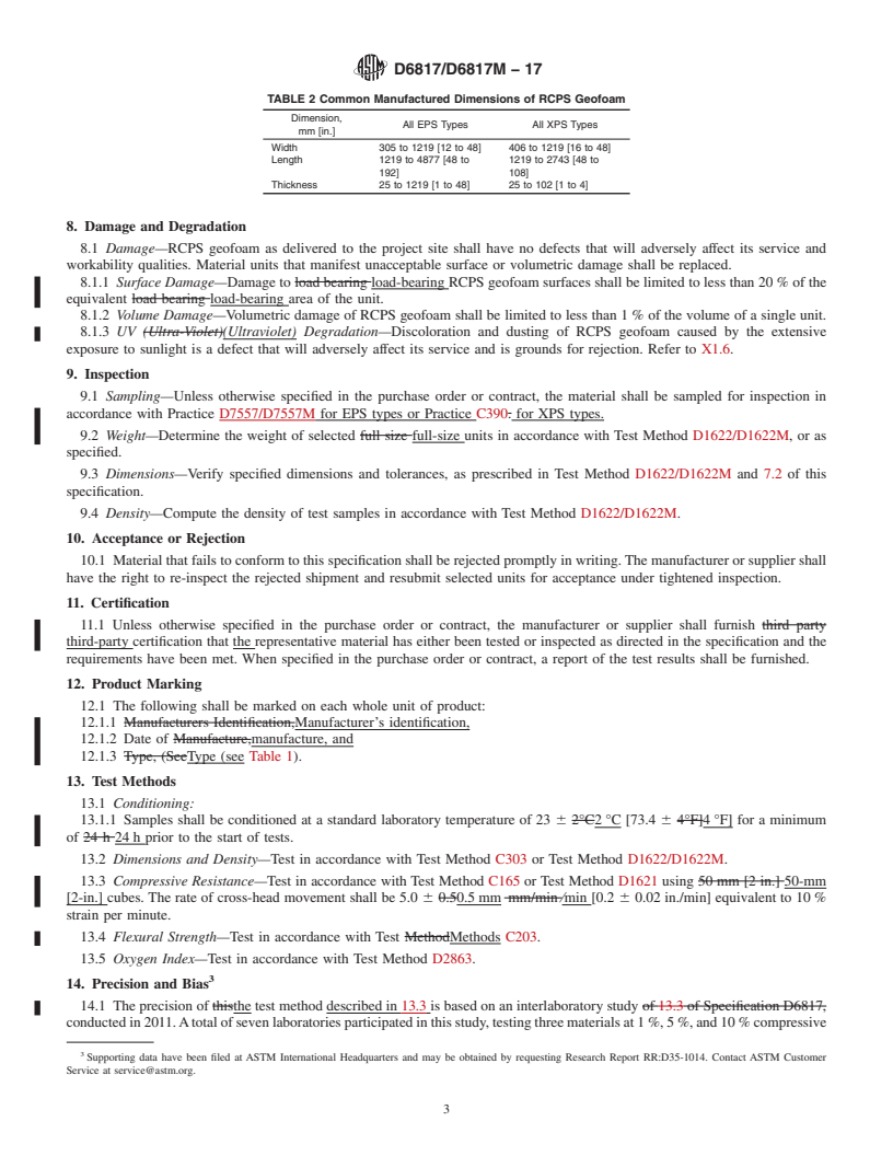 REDLINE ASTM D6817/D6817M-17 - Standard Specification for Rigid Cellular Polystyrene Geofoam