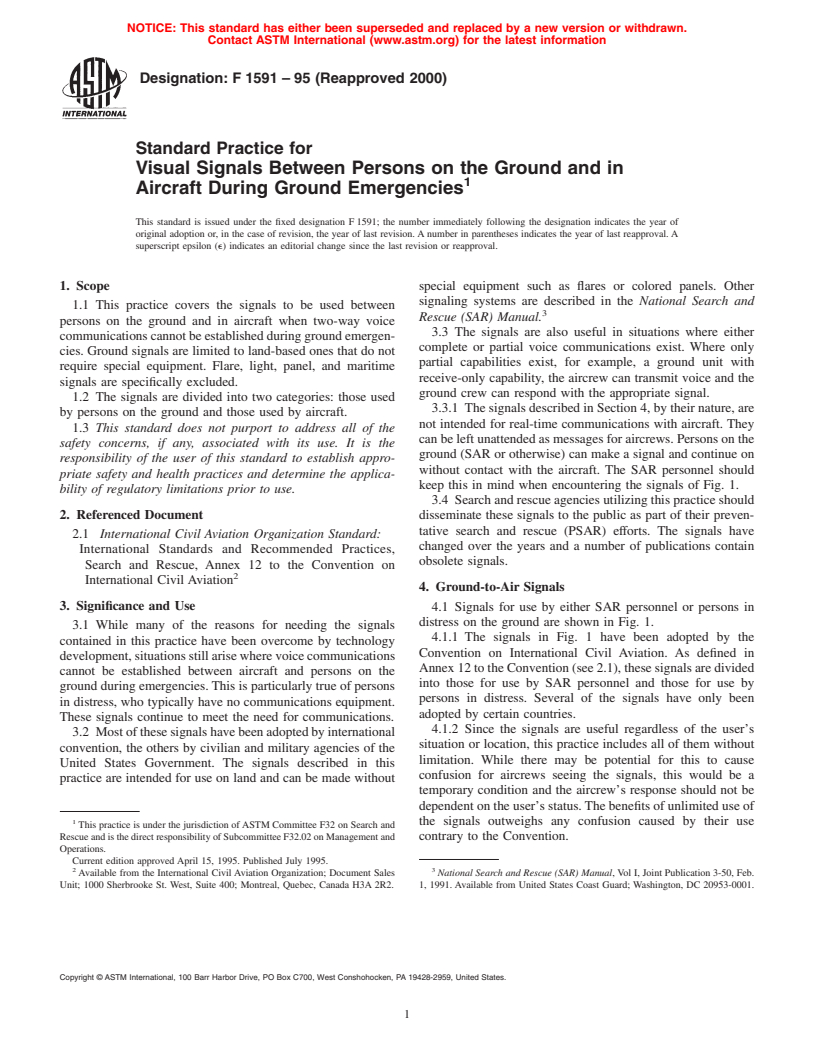 ASTM F1591-95(2000) - Standard Practice for Visual Signals Between Persons on the Ground and in Aircraft During Ground Emergencies