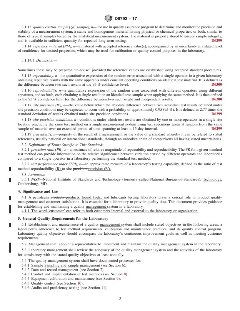 REDLINE ASTM D6792-17 - Standard Practice for Quality Management Systems in Petroleum Products, Liquid Fuels,  and Lubricants Testing Laboratories