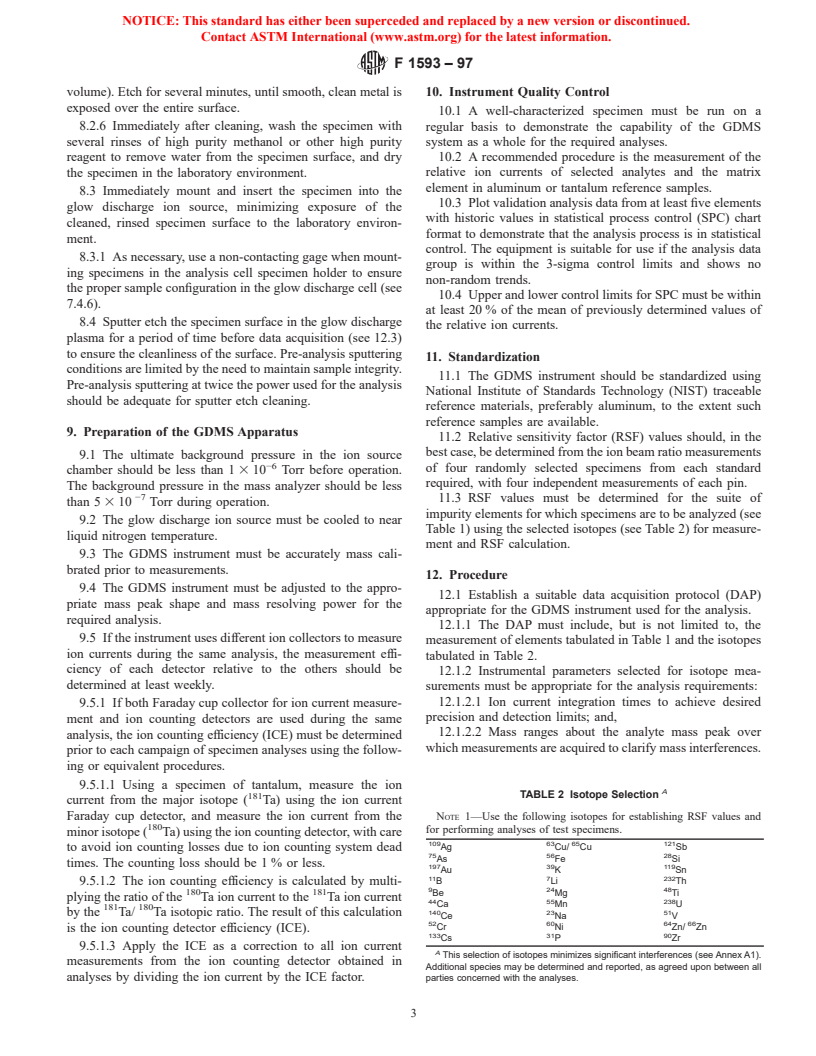 ASTM F1593-97 - Standard Test Method for Trace Metallic Impurities in Electronic Grade Aluminum by High Mass-Resolution Glow-Discharge Mass Spectrometer