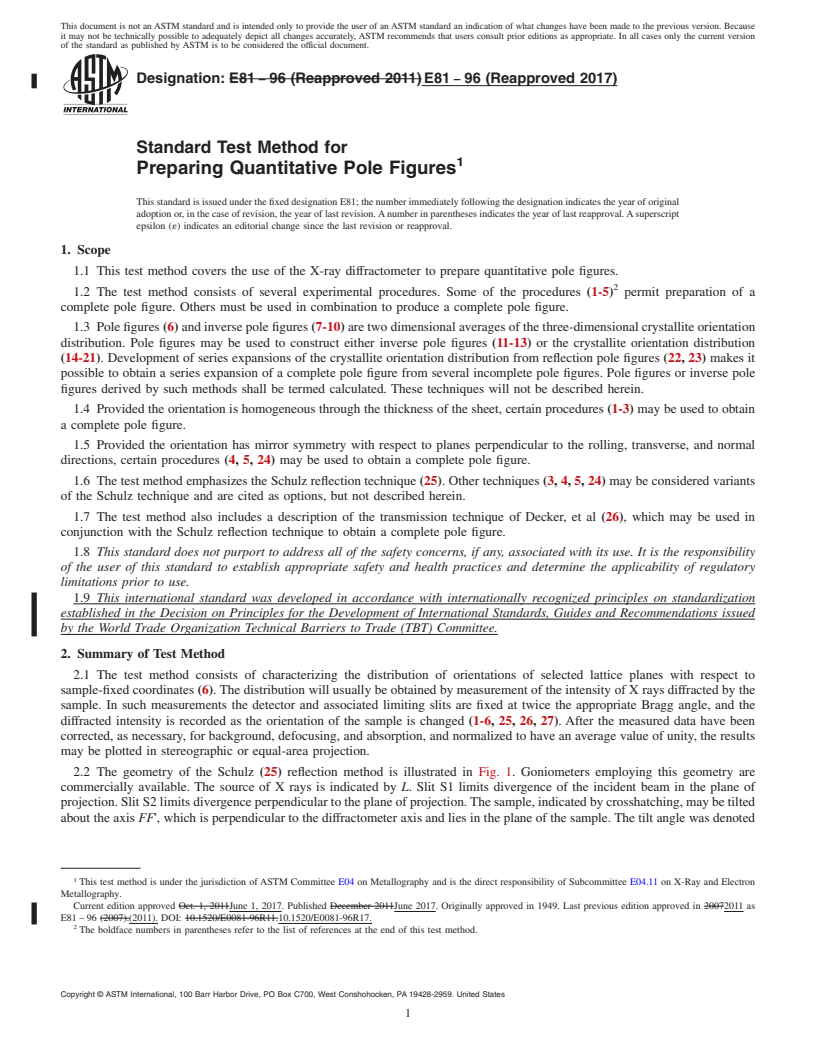 REDLINE ASTM E81-96(2017) - Standard Test Method for  Preparing Quantitative Pole Figures