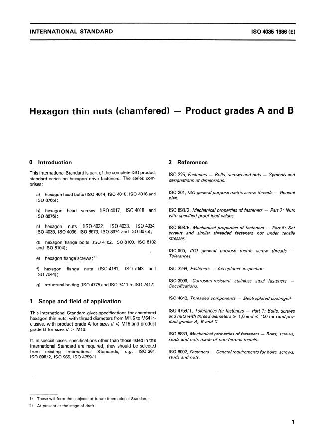 ISO 4035:1986 - Hexagon thin nuts (chamfered) -- Product grades A and B