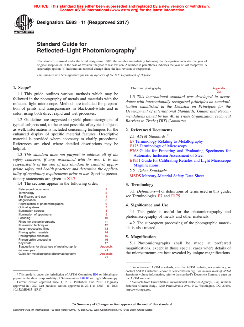 ASTM E883-11(2017) - Standard Guide for  Reflected–Light Photomicrography