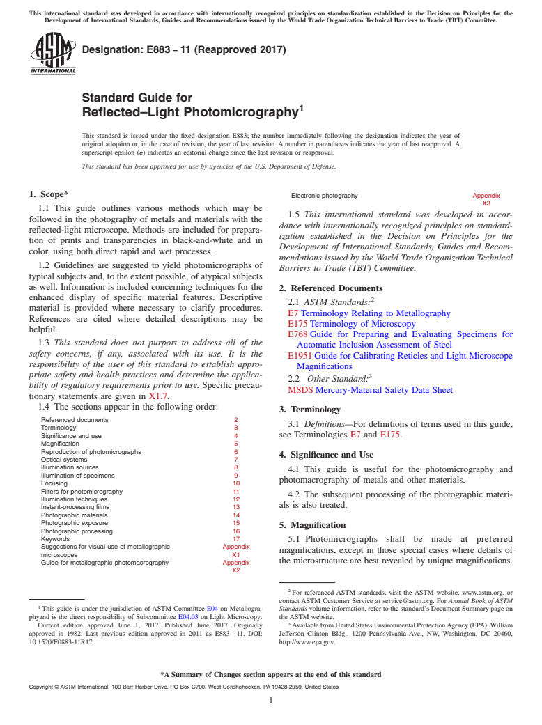 ASTM E883-11(2017) - Standard Guide for  Reflected&#x2013;Light Photomicrography