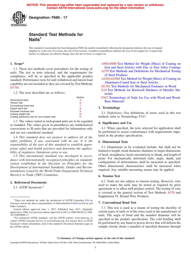 ASTM F680-17 - Standard Test Methods for  Nails