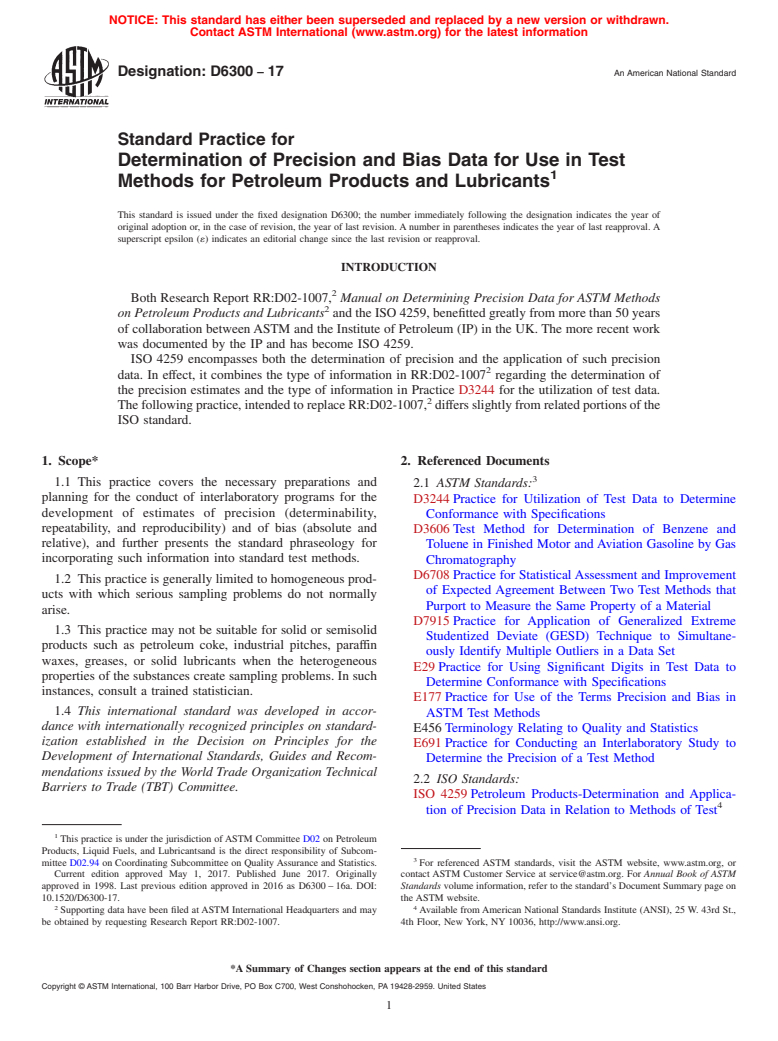 ASTM D6300-17 - Standard Practice for  Determination of Precision and Bias Data for Use in Test Methods   for Petroleum Products and Lubricants