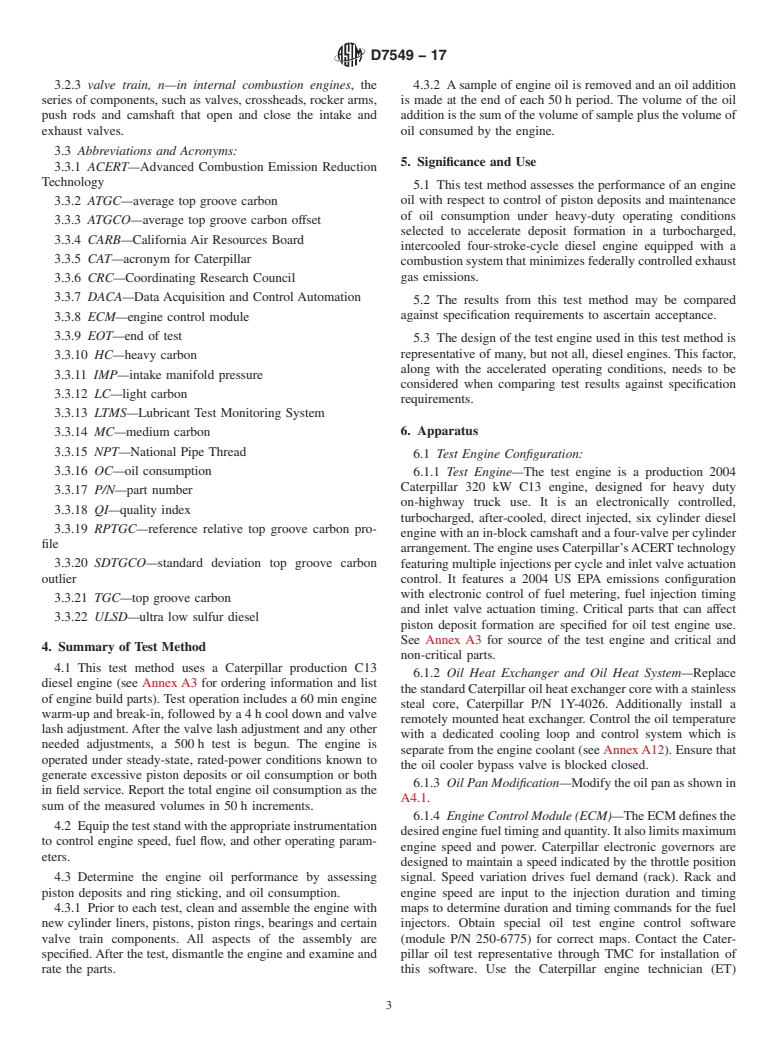 ASTM D7549-17 - Standard Test Method for  Evaluation of Heavy-Duty Engine Oils under High Output Conditions&#x2014;Caterpillar  C13 Test Procedure