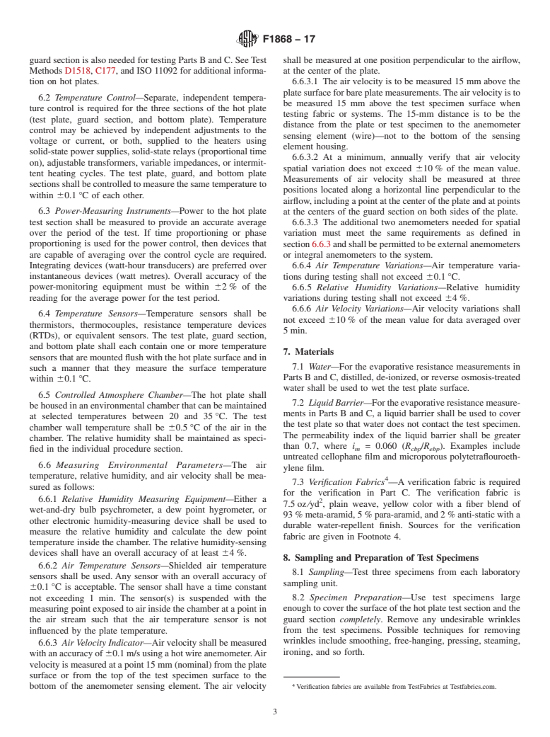 ASTM F1868-17 - Standard Test Method for  Thermal and Evaporative Resistance of Clothing Materials Using  a Sweating Hot Plate