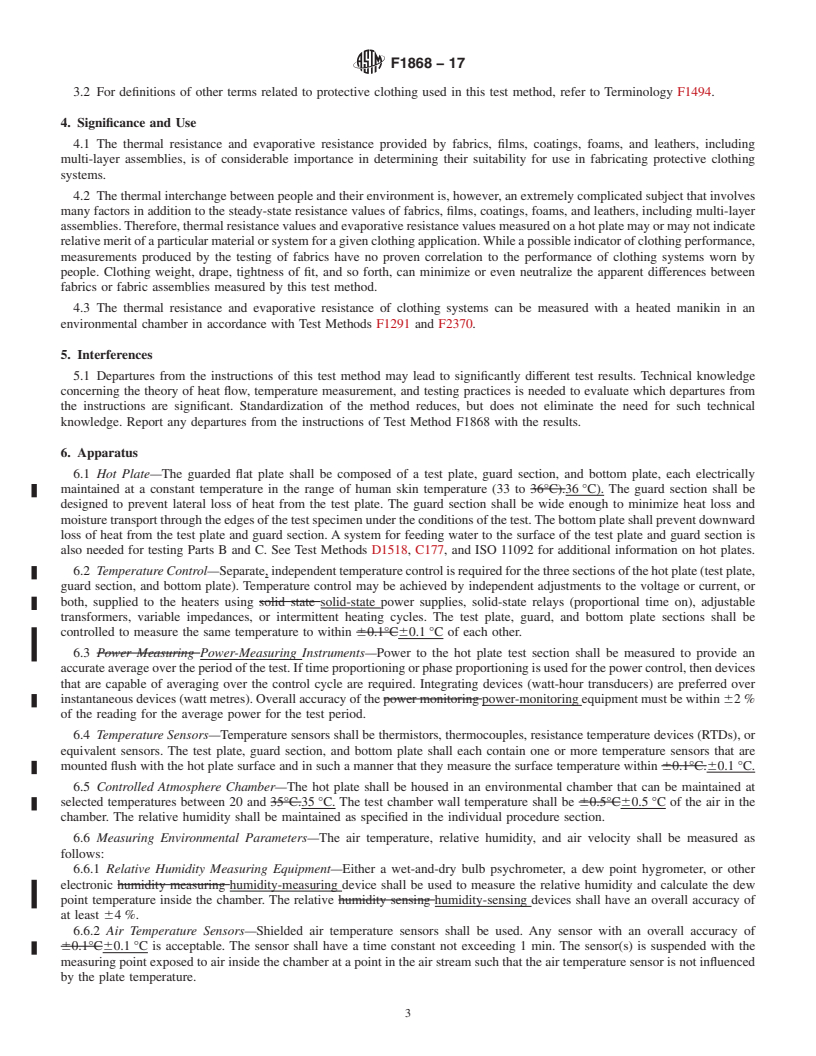 REDLINE ASTM F1868-17 - Standard Test Method for  Thermal and Evaporative Resistance of Clothing Materials Using  a Sweating Hot Plate