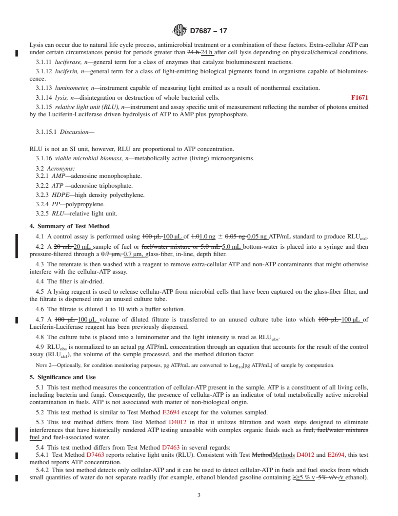 REDLINE ASTM D7687-17 - Standard Test Method for Measurement of Cellular Adenosine Triphosphate in Fuel and  Fuel-associated Water With Sample Concentration by Filtration