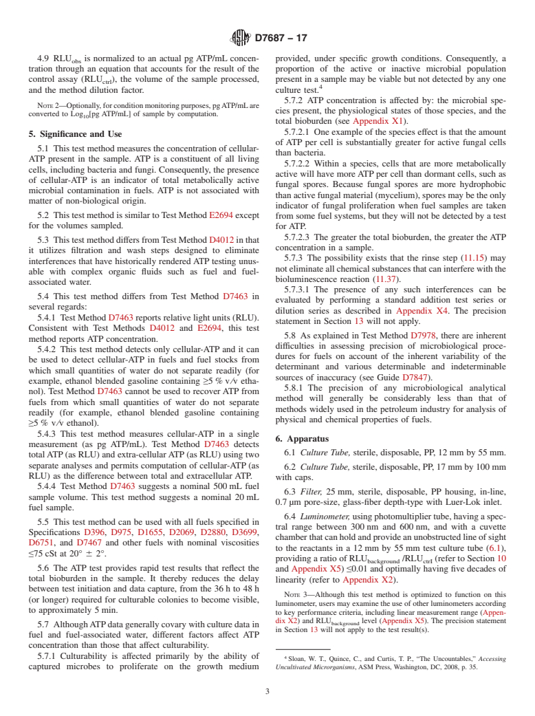 ASTM D7687-17 - Standard Test Method for Measurement of Cellular Adenosine Triphosphate in Fuel and  Fuel-associated Water With Sample Concentration by Filtration