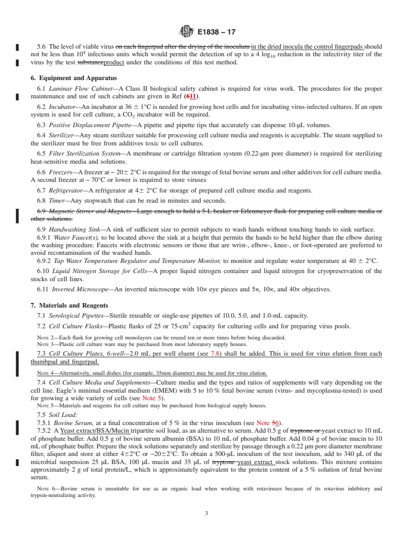 REDLINE ASTM E1838-17 - Standard Test Method for Determining the Virus-Eliminating Effectiveness of Hygienic  Handwash and Handrub Agents Using the Fingerpads of Adults