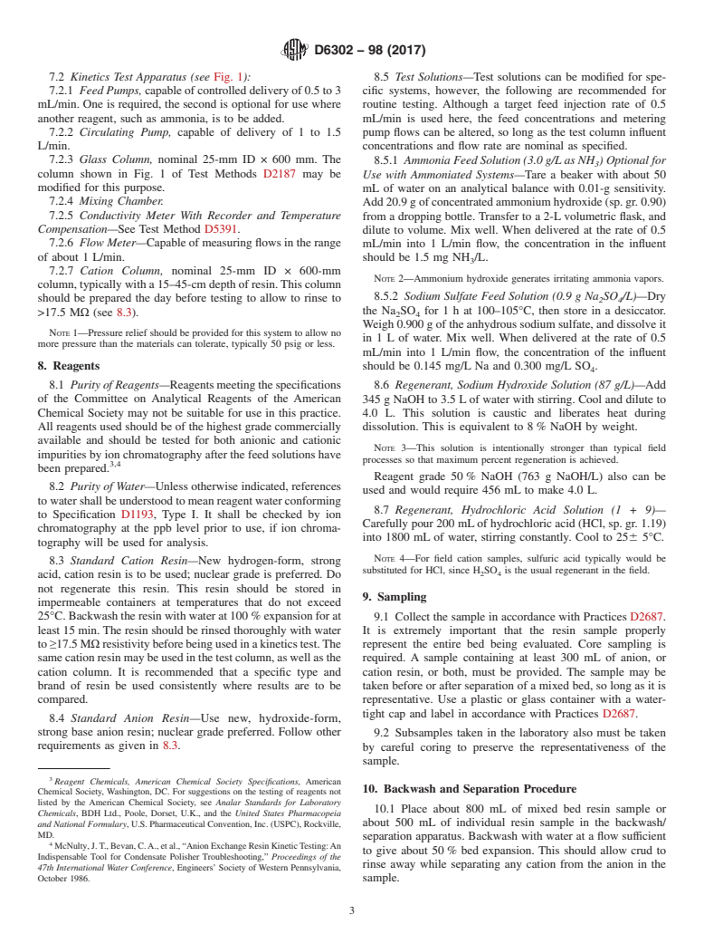 ASTM D6302-98(2017) - Standard Practice for  Evaluating the Kinetic Behavior of Ion Exchange Resins