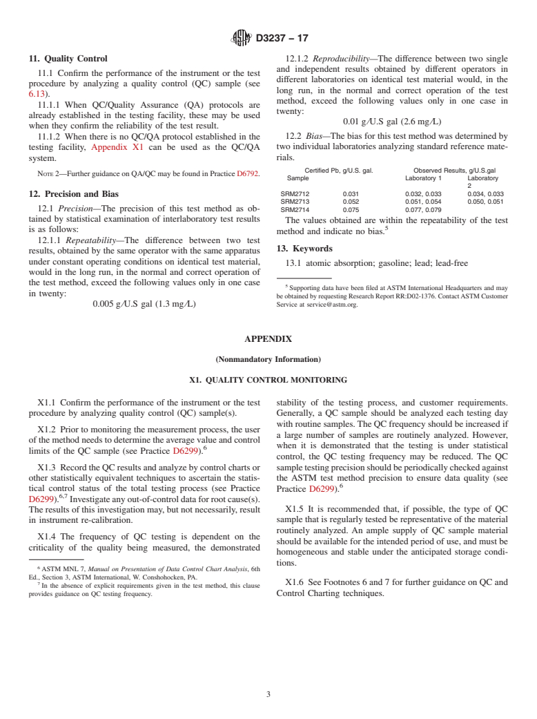 ASTM D3237-17 - Standard Test Method for Lead in Gasoline by Atomic Absorption Spectroscopy