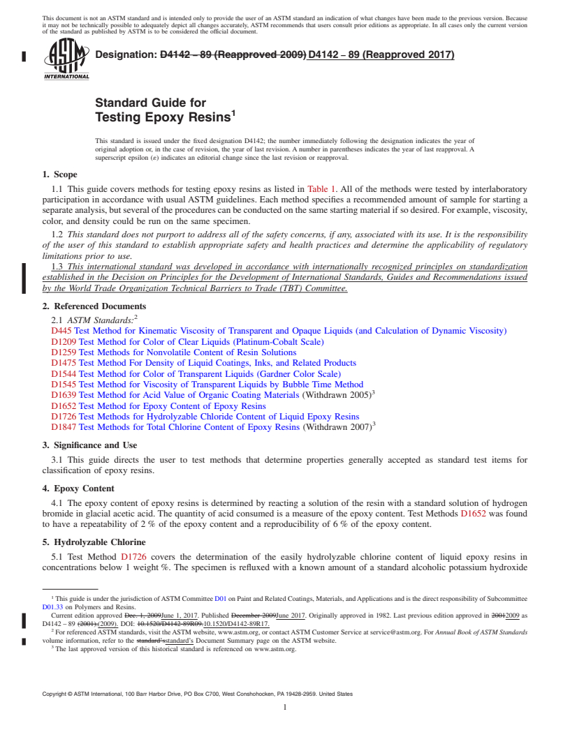 REDLINE ASTM D4142-89(2017) - Standard Guide for Testing Epoxy Resins