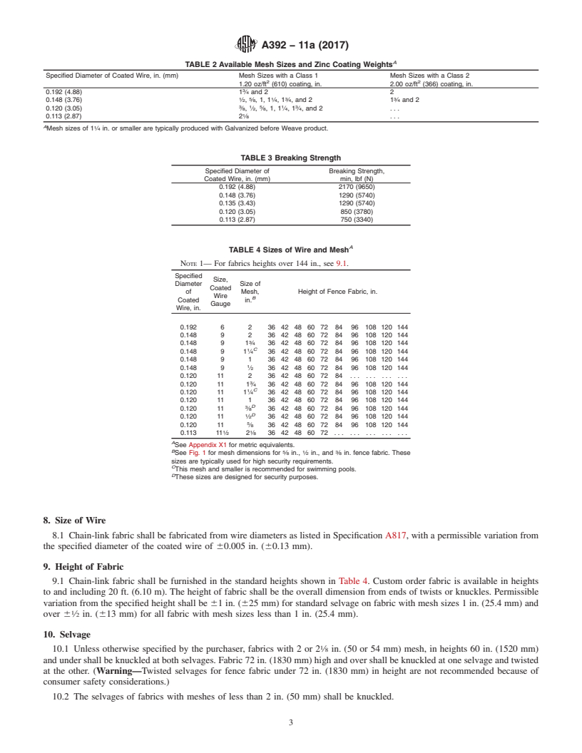 REDLINE ASTM A392-11a(2017) - Standard Specification for  Zinc-Coated Steel Chain-Link Fence Fabric