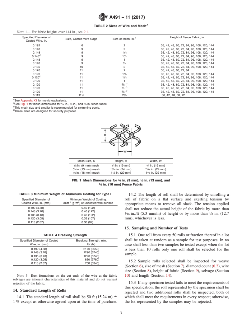 ASTM A491-11(2017) - Standard Specification for  Aluminum-Coated Steel Chain-Link Fence Fabric