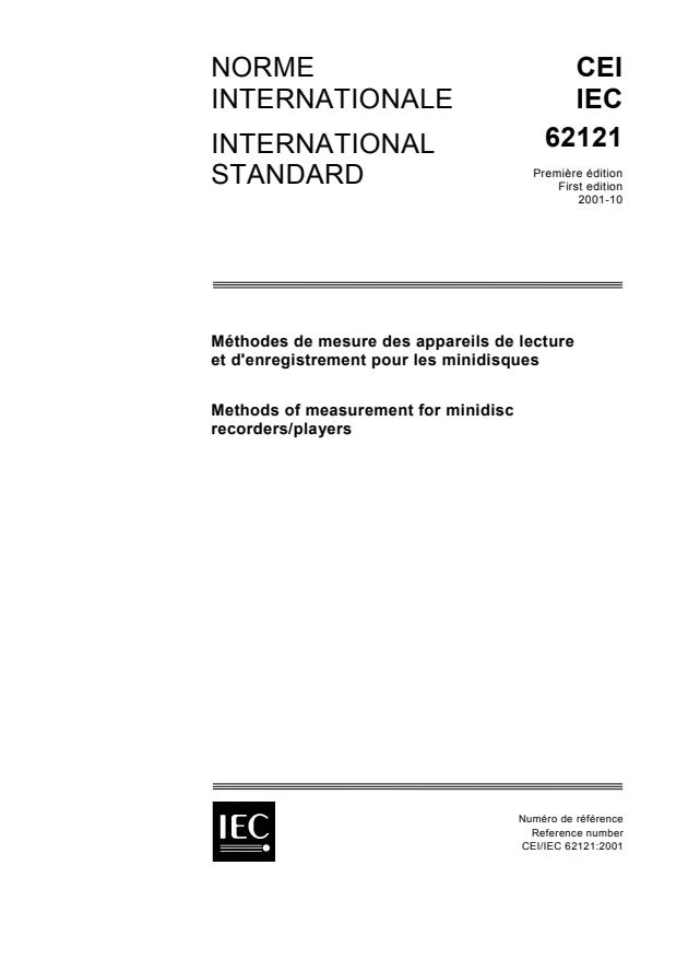 IEC 62121:2001 - Methods of measurement for minidisc recorders/players
