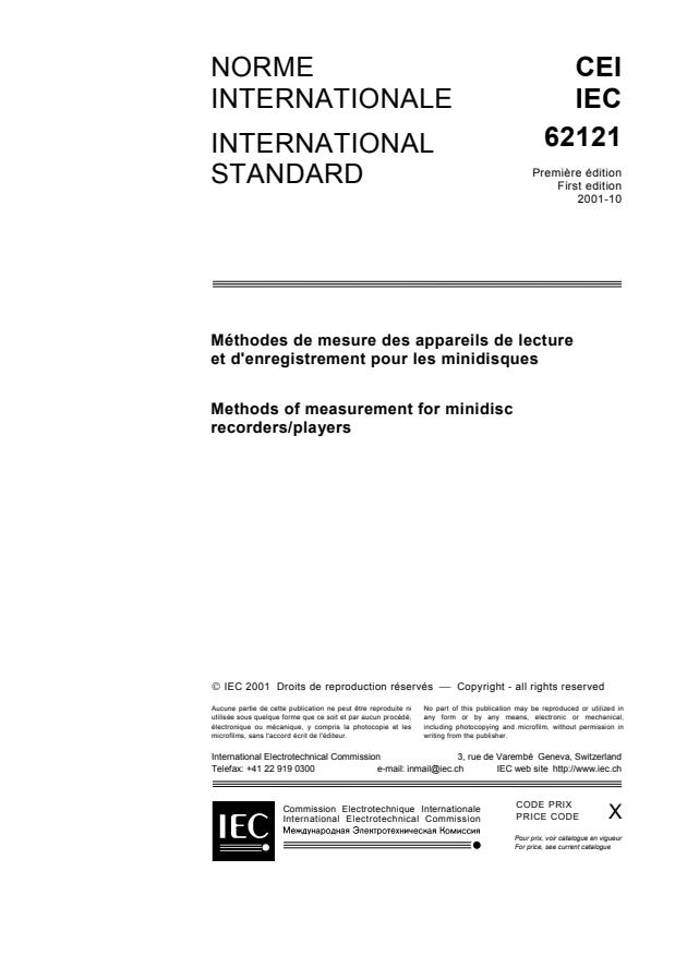 IEC 62121:2001 - Methods of measurement for minidisc recorders/players