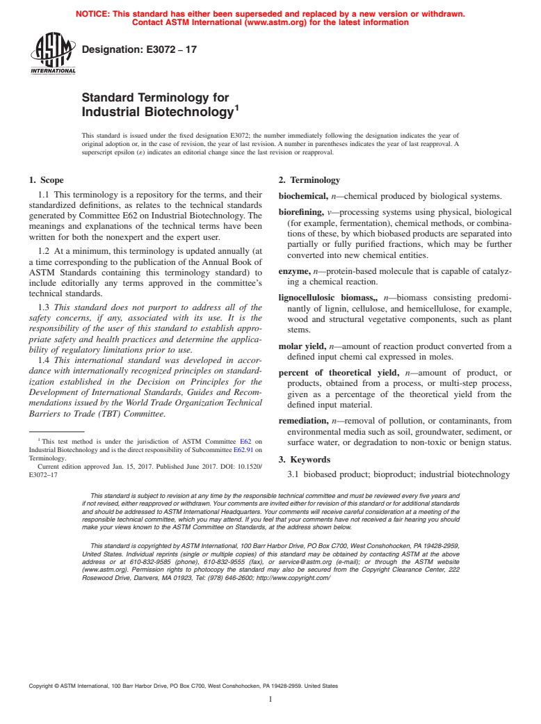 ASTM E3072-17 - Standard Terminology for Industrial Biotechnology