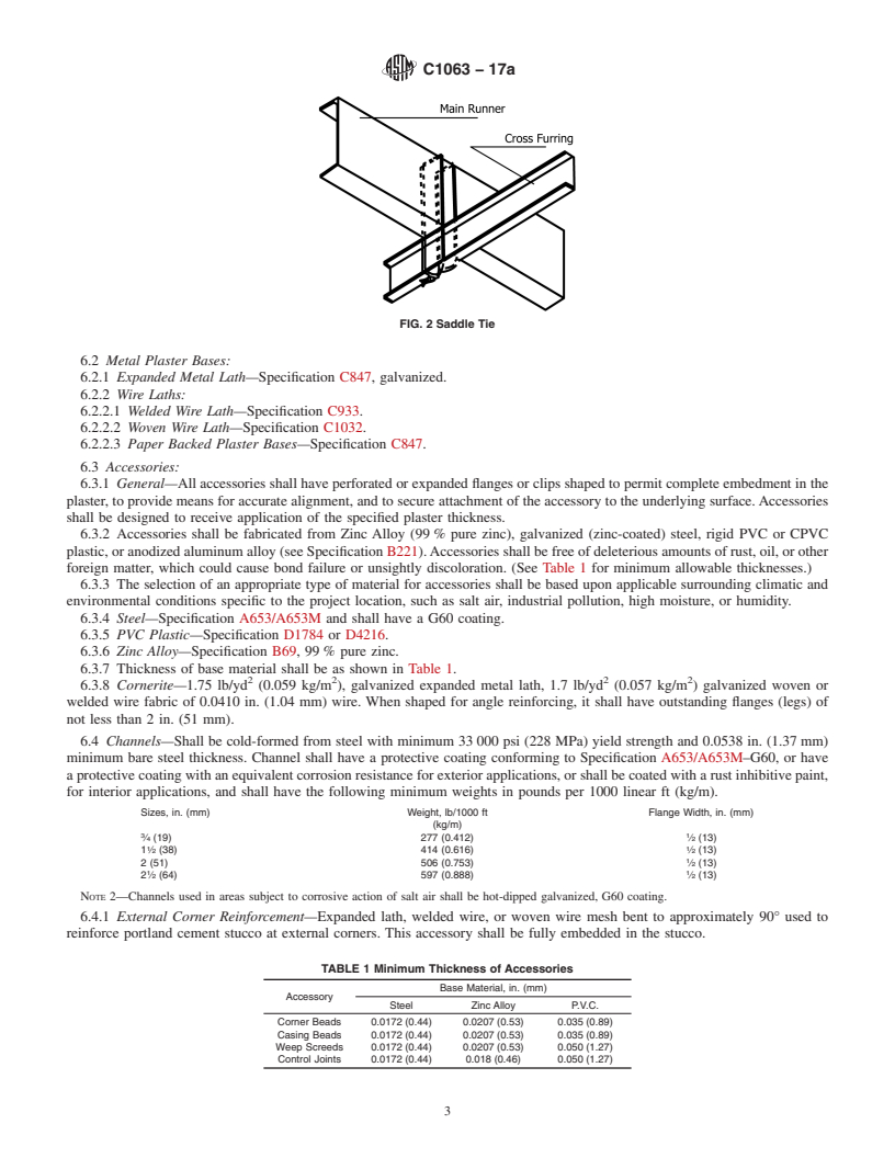 REDLINE ASTM C1063-17a - Standard Specification for Installation of Lathing and Furring to Receive Interior and  Exterior Portland Cement-Based Plaster