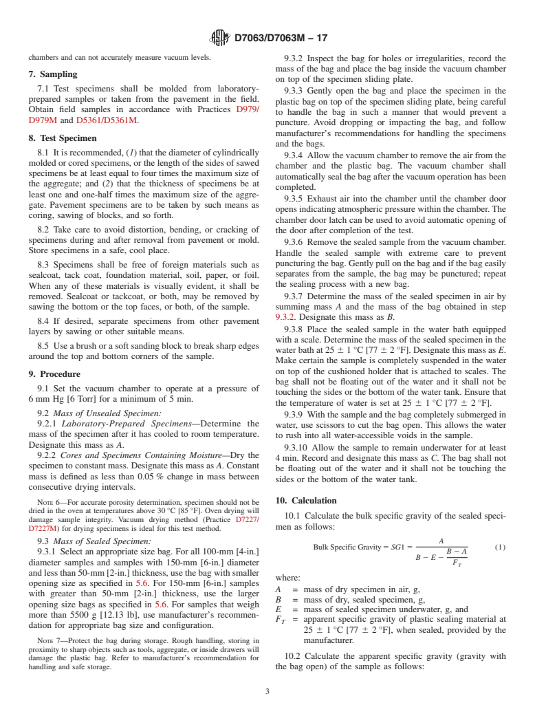 ASTM D7063/D7063M-17 - Standard Test Method for  Effective Porosity and  Effective Air Voids of Compacted Asphalt  Mixture Samples