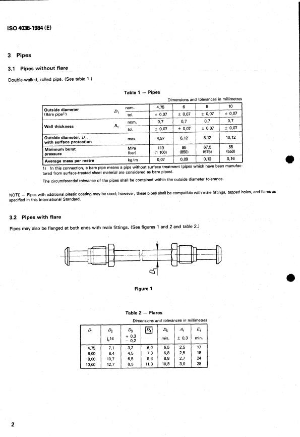 ISO 4038:1984 ISO 4038:1984 - Road vehicles -- Hydraulic braking systems -- Pipes, tapped holes, male fittings and hose end fittings - Page 4 preview