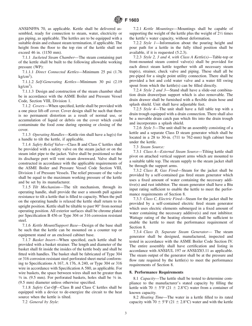 ASTM F1603-95(2001) - Standard Specification for Kettles, Steam-Jacketed, 32 oz to 20 gal (1 to 75.7 L), Tilting, Table Mounted, Direct Connected, Gas Fired and Electric Fired