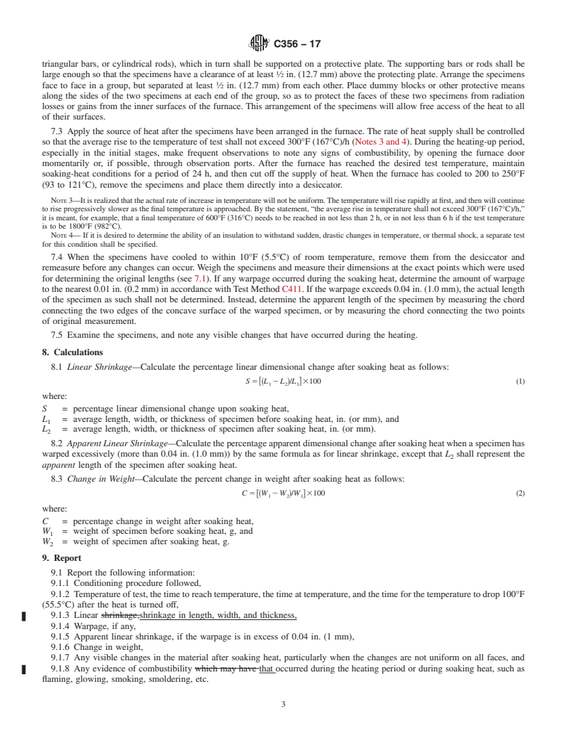 REDLINE ASTM C356-17 - Standard Test Method for Linear Shrinkage of Preformed High-Temperature Thermal Insulation  Subjected to Soaking Heat