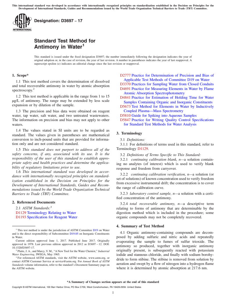 ASTM D3697-17 - Standard Test Method for  Antimony in Water